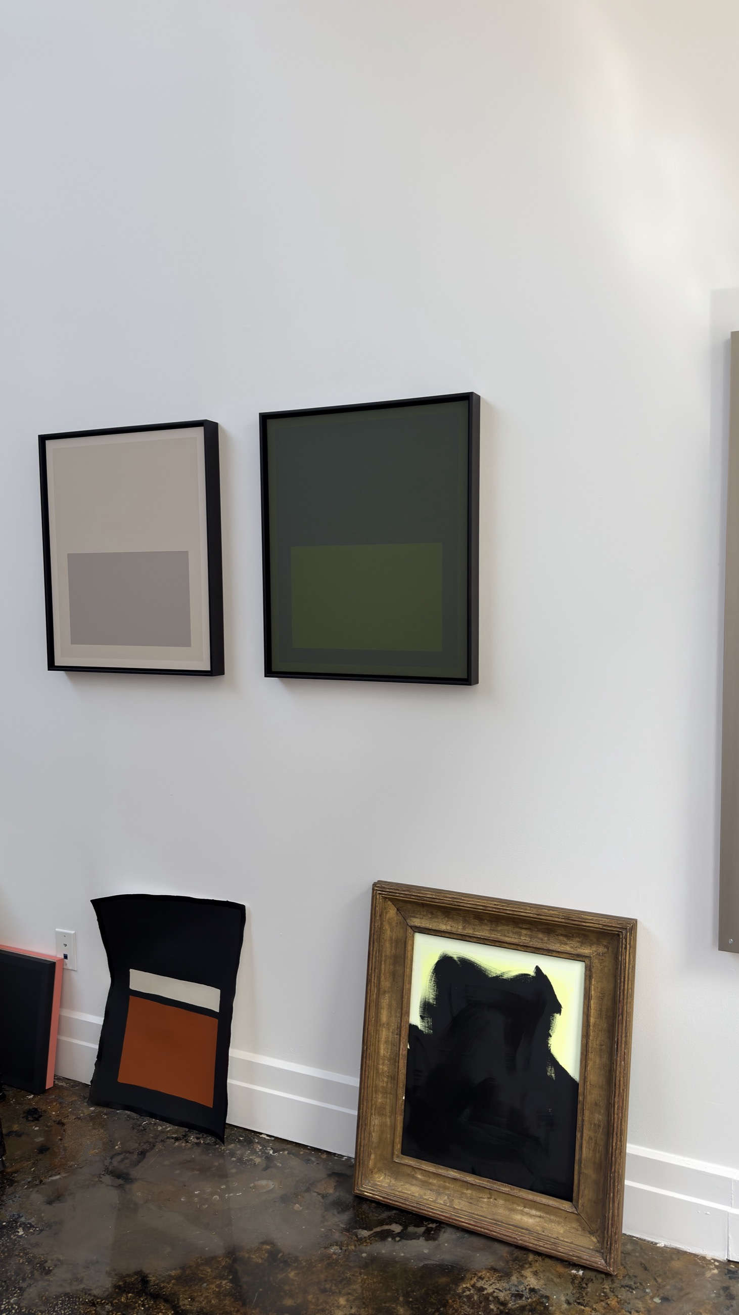Louis Venturelli paintings and rug study in studio