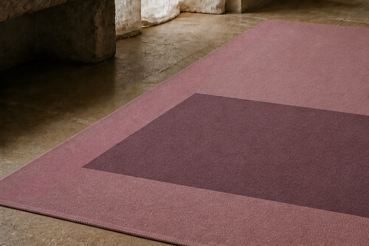Textile detail of the Rose Plane rug edge and lower plane