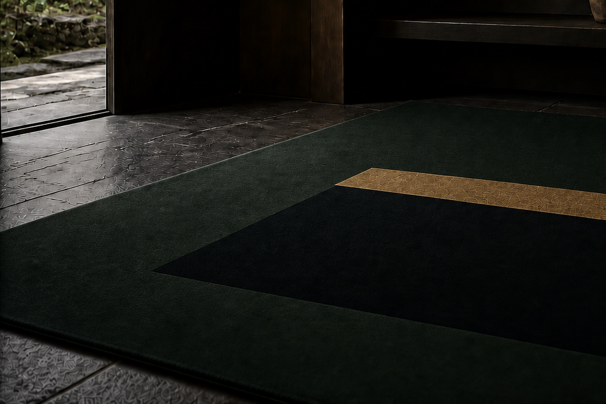 Textile detail of the Metallic Register rug with metallic fibre band