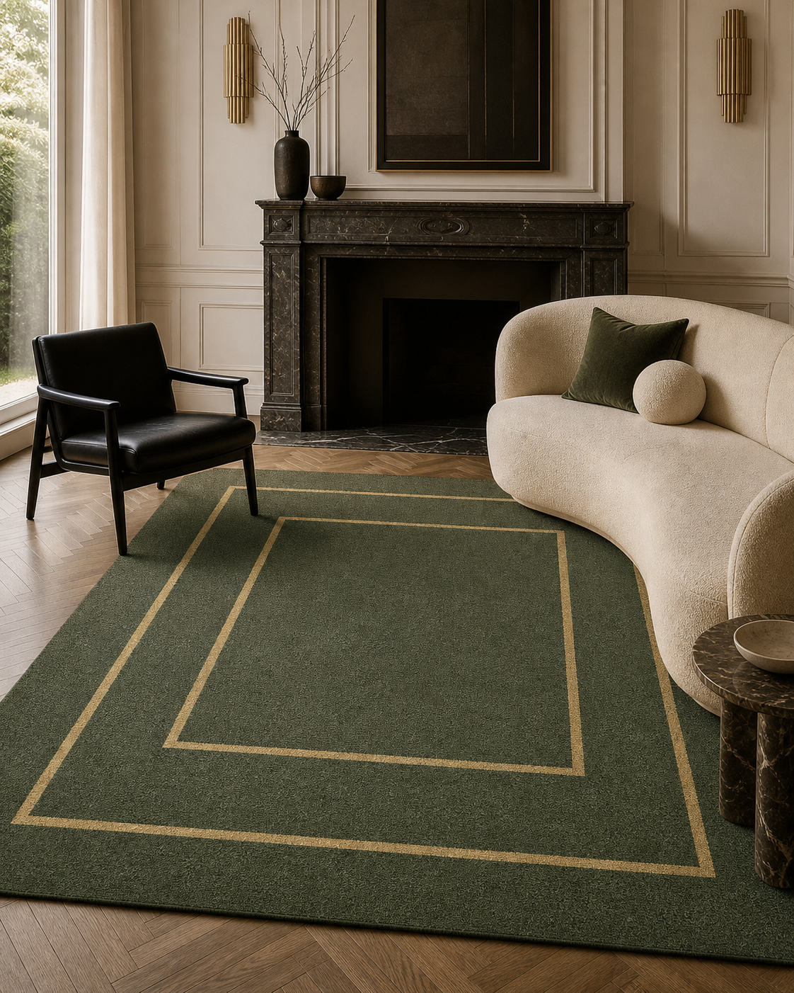 Room render with Double Vision - Olive / Golden Sand.