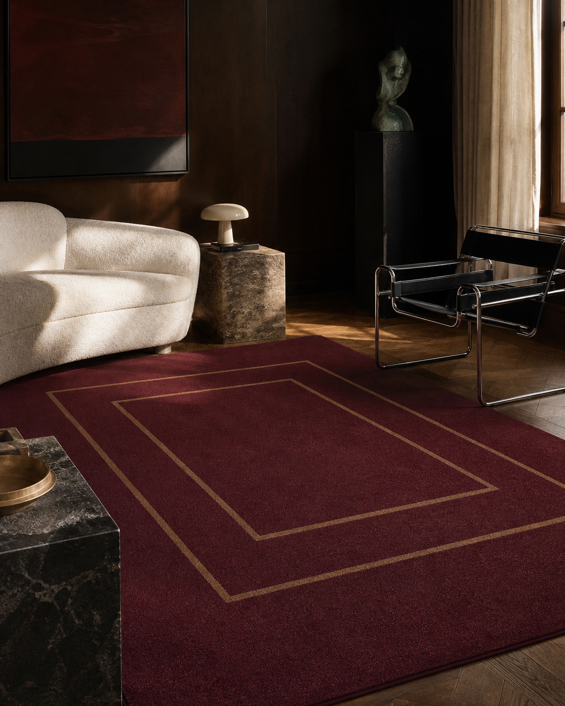 Room render with Double Vision - Oxblood / Saddle.