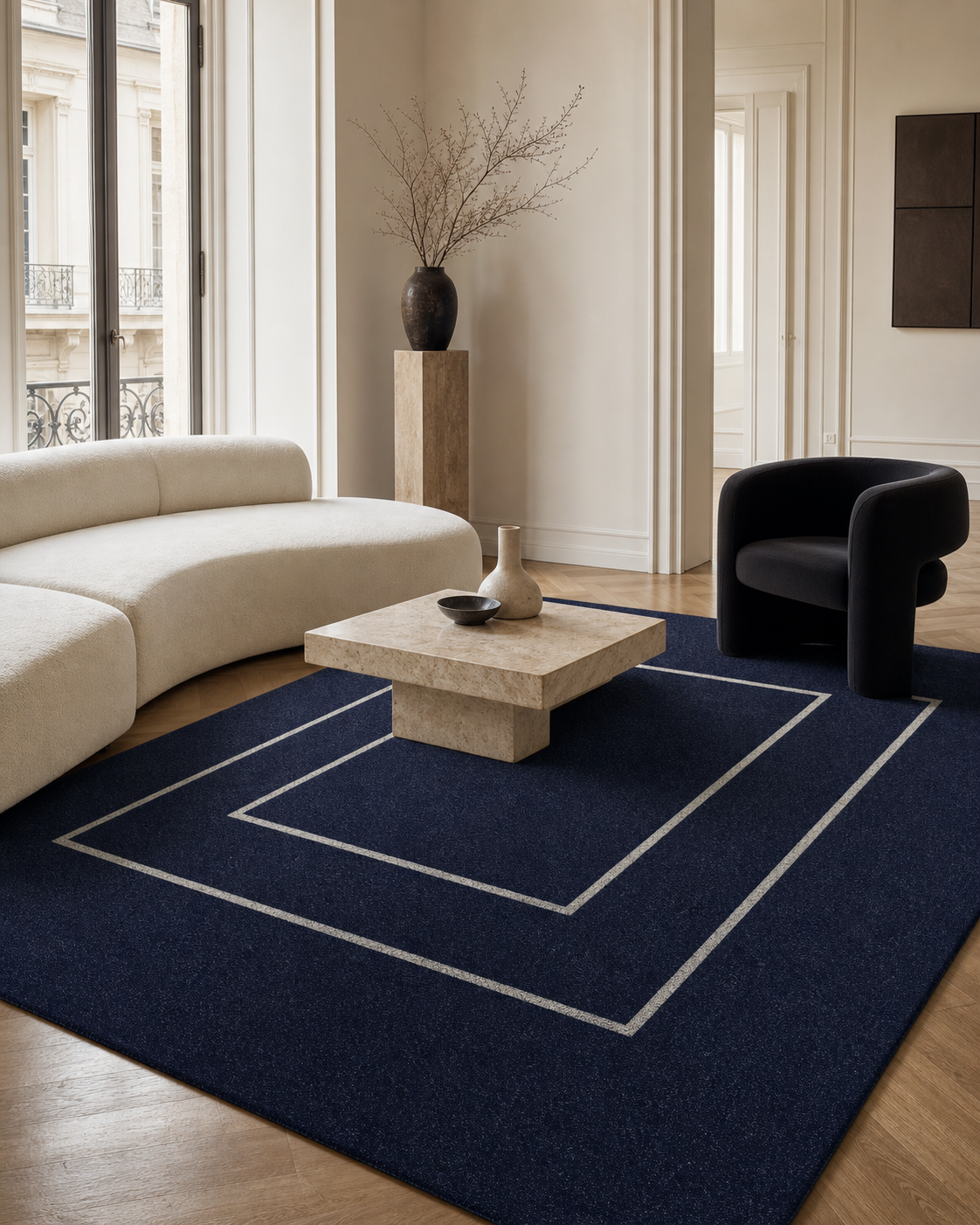 Room render with Double Vision - Midnight Blue / Oyster.