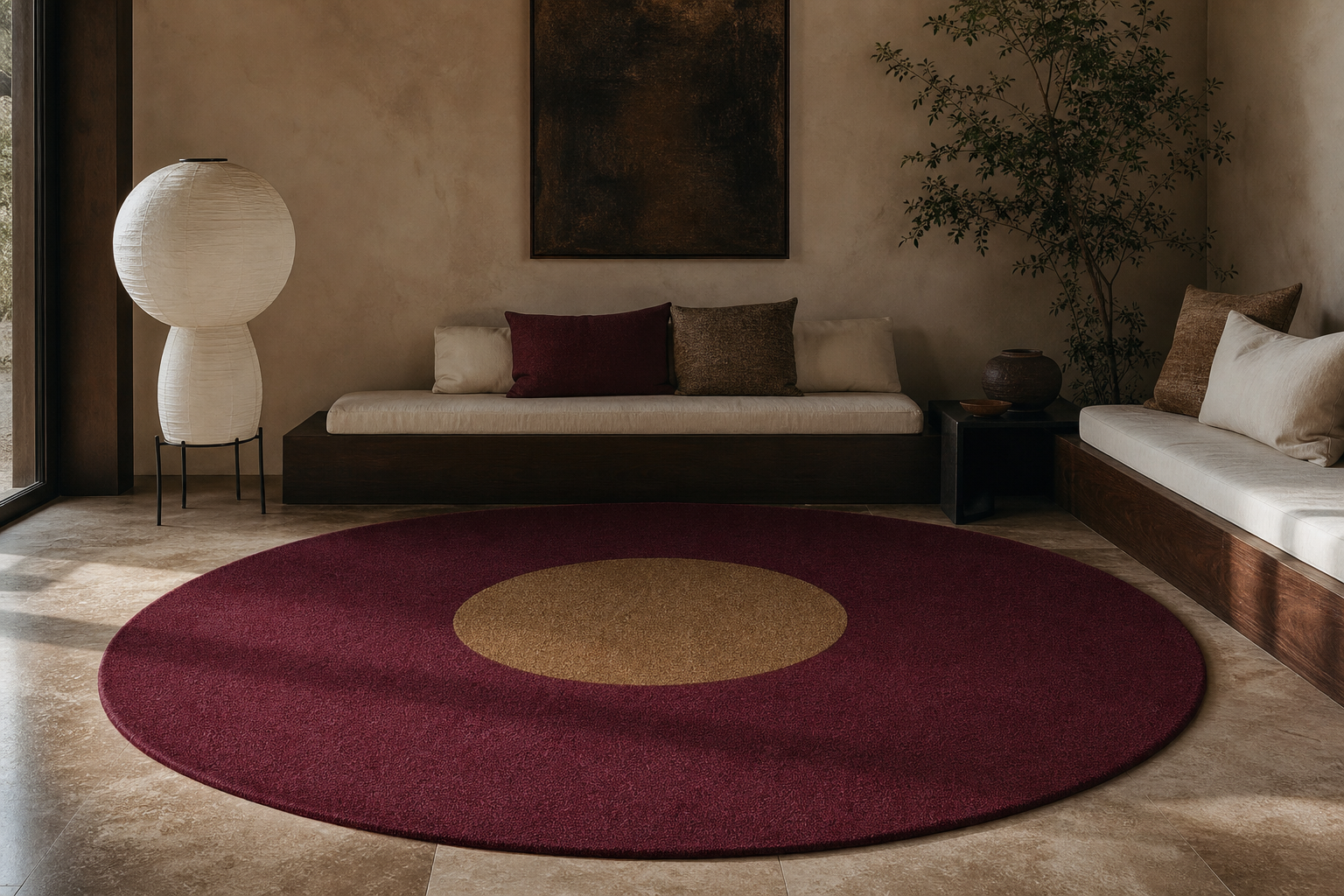 Room render with Inner Orbit - Oxblood / Saddle.