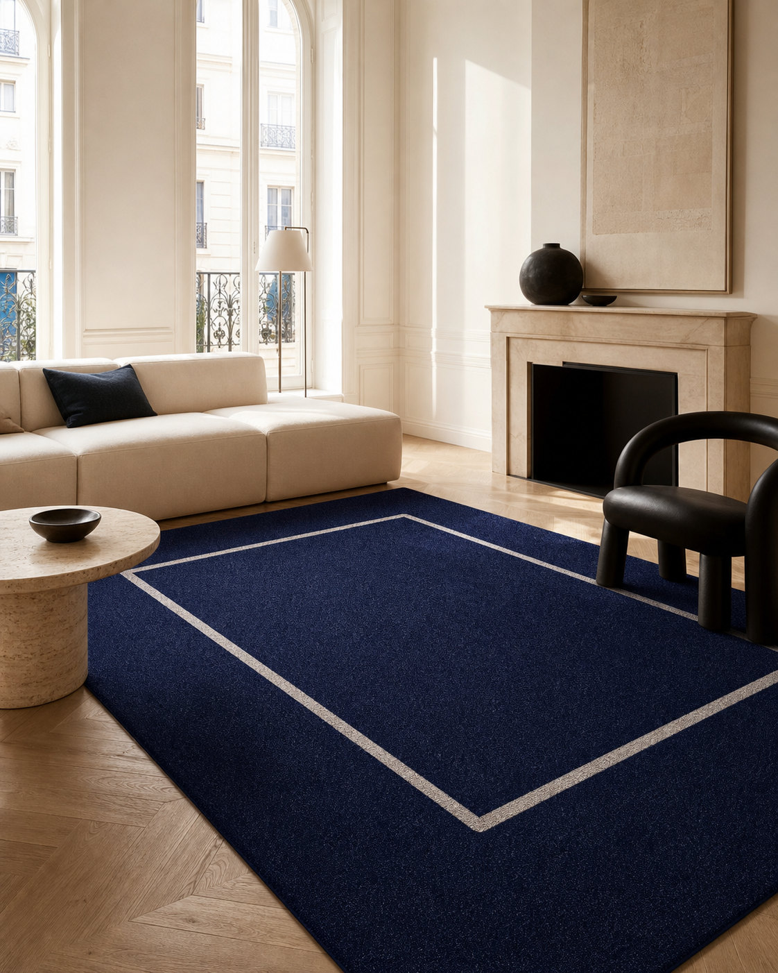 Room render with Quiet Portal - Midnight Blue / Oyster.