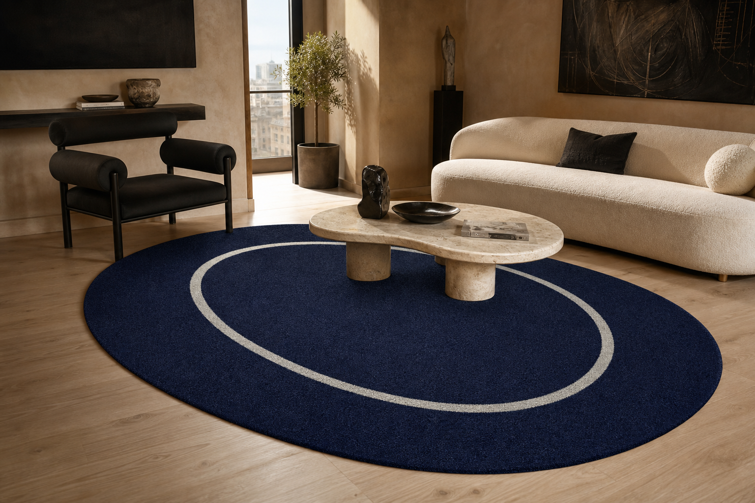 Room render with Tilted Room - Midnight Blue / Oyster.